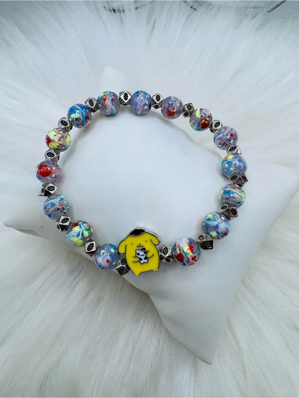 Colorful Beaded Stretch Pompompurin Charm-Bracelet